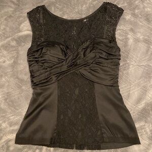 2010 Bebe silk Ellie lace pltd bust top individually; lace & hand embellished